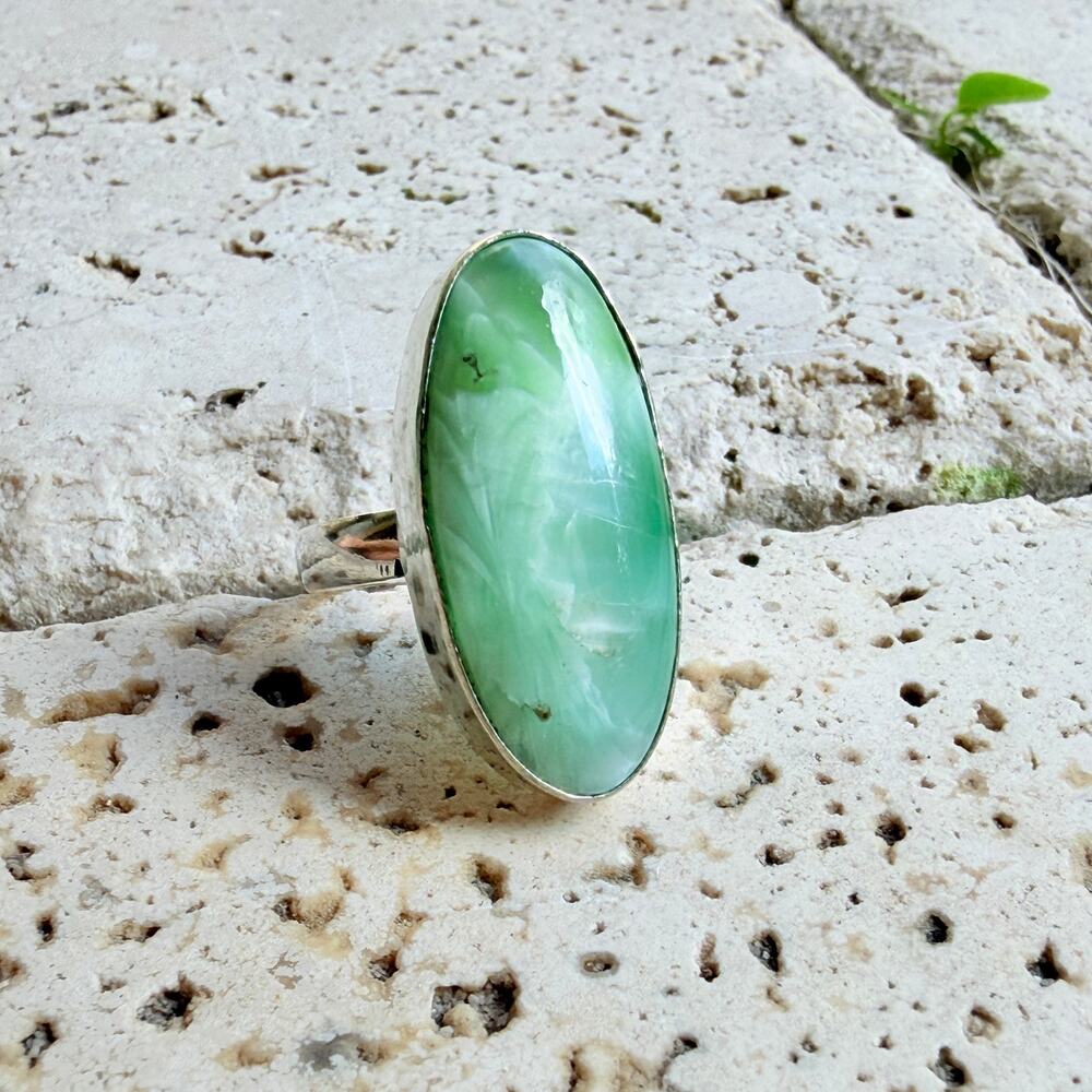 Hemimorphite + Larimar 925 Silver Plated Ring Size 8